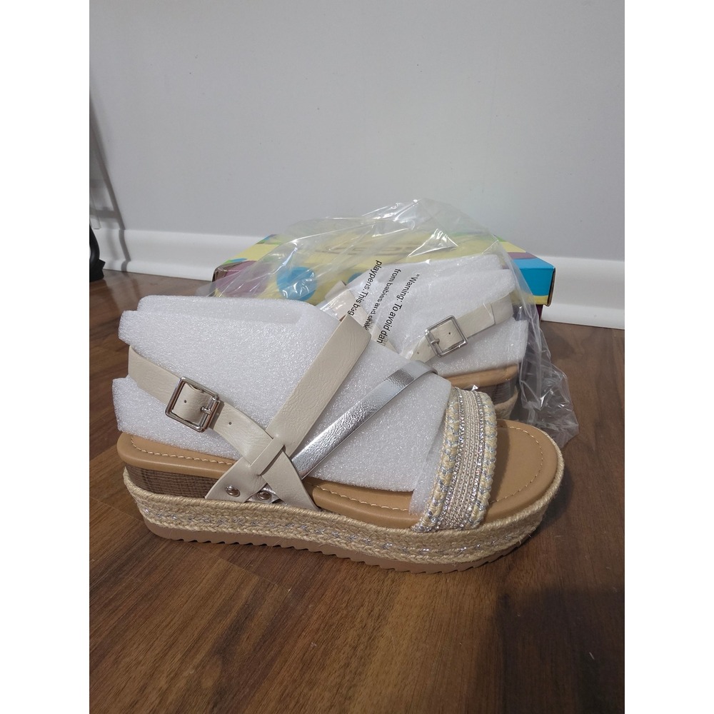 Soda Aaron-S Platform Sandals Womens 8 Off White Multi New Rhinestone Espadrille